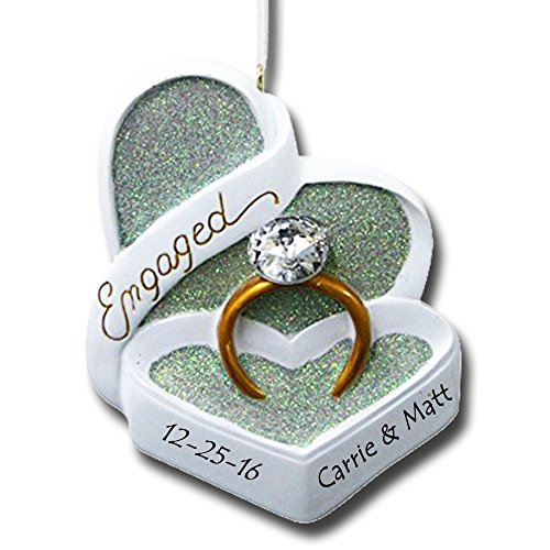 Personalized Engaged Heart Box with Wedding Ring Christmas Ornament with Name