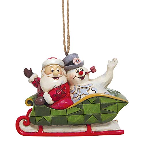 Enesco Frosty The Snowman by Jim Shore Santa and Frosty in Sleigh Hanging Ornament