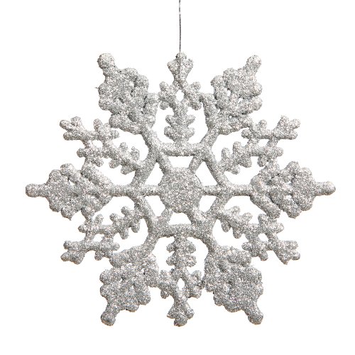 Vickerman Glitter Snowflake Christmas Ornaments with 12 per PVC Box, 8″, Silver