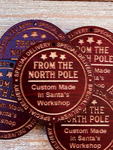 Santa’s Workshop North Pole Christmas Gift Tags (5) from Solid Wood