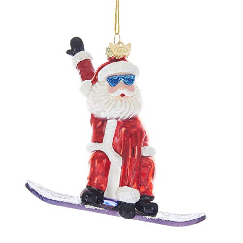 Kurt Adler 5.5-inch Noble Gems Snowboard Santa Glass Hanging Ornament