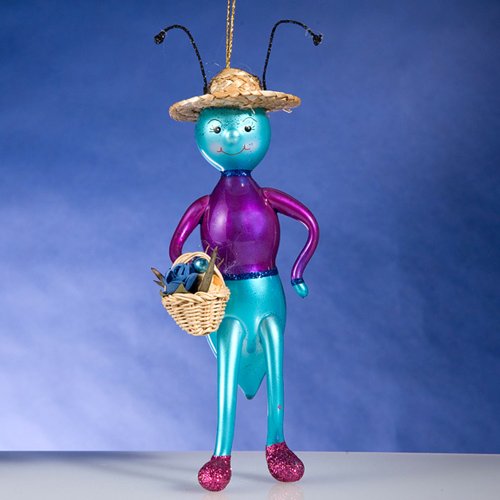 De Carlini Ant With Strw Hat Ornament Bug Basket – Blown Glass 7.00 IN