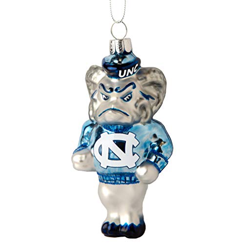 Topperscot NCAA North Carolina Tar Heels Blown Glass Glitter Mascot Holiday Ornament