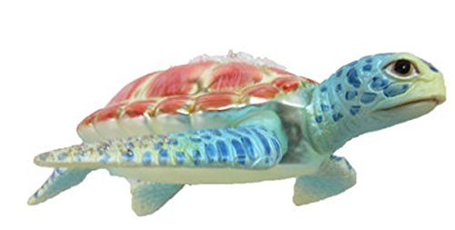 December Diamonds Blown Glass Embellished Sea Turtle Ornament 79-80926 5 Inches x 4.5 Inches Aqua Flippers