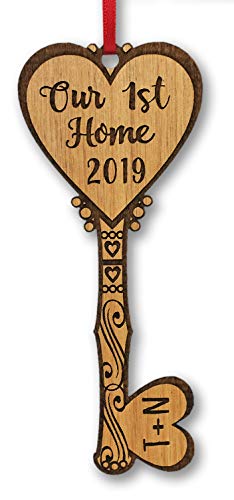 Our First Home KEY to Couples Heart Personalized Wood Ornament Housewarming Home Decor Ornament Custom New Home Newlyweds Newly Married Engaged Christmas Gift from Realtor