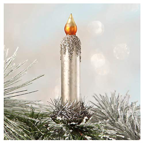 Bethany Lowe Glitter Silver Candle Retro Christmas Tree Decor Clip On Ornament