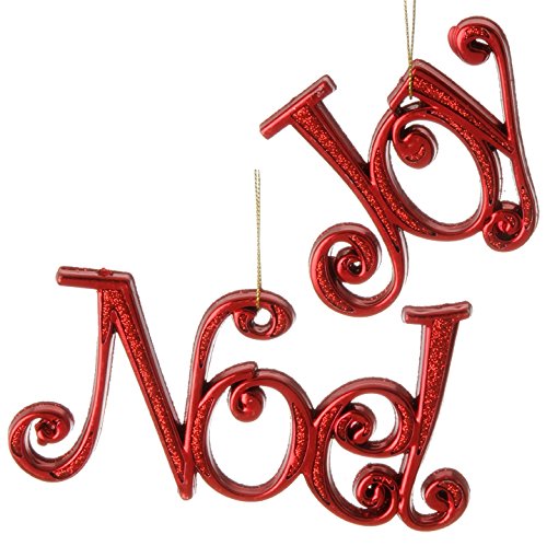 RAZ Imports – “Joy and Noel Metallic Red and Glittery Hanging Christmas Tree Ornaments (Set of 2)