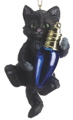 Midwest Seasons Black Kitten Playing with Blue Bulb Cat Christmas Tree Ornament