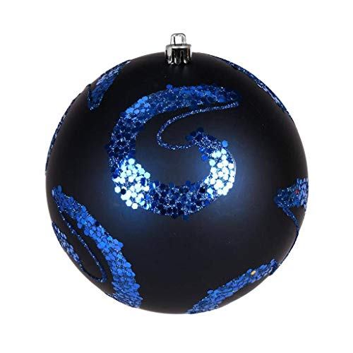 Vickerman 596302-4″ Midnight Blue Matte Sequin Ball Christmas Tree Ornament (6 pack) (N191631D)