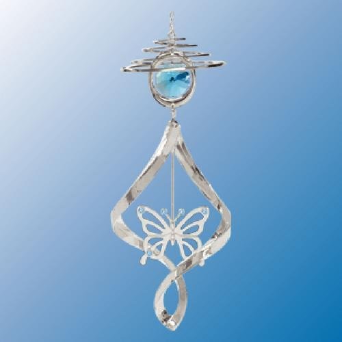 Chrome Plated Butterfly Mini Top Spiral – Blue – Swarovski Crystal