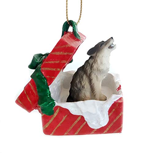 Conversation Concepts Timber Wolf Red Gift Box Ornament