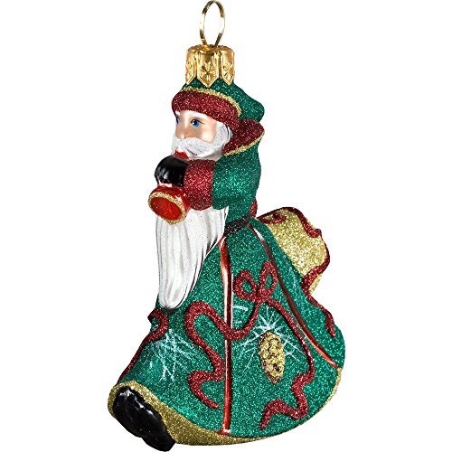 Joy to the World – Glitterazzi Mini Trumpeting Santa Golden Cones – Blown Glass Ornament