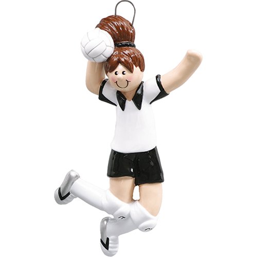 Personalized Volleyball Girl Christmas Tree Ornament 2019 – Brunette Woman Athlete Black Spike Ball Coach Hobby College High School Smash Shooter Profession Team Brown Gift Year – Free Customization