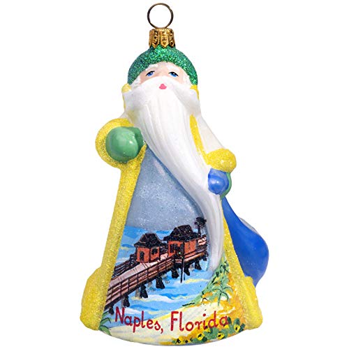 Joy to the World Collectibles Glitterazzi Naples Florida Santa Polish Glass Christmas Ornament