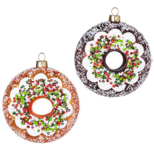 RAZ Imports Donut Glass Ornaments Set of 2, Faux Cake Doughnuts with Icing and Sprinkles, 3.5″ Each, 2018 Santa’s Diner Christmas Holiday Collection
