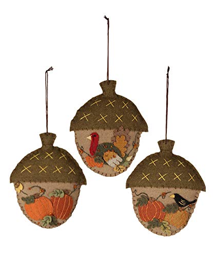 Bethany Lowe Fall Thanksgiving Acorn Applique Ornament Set of 3