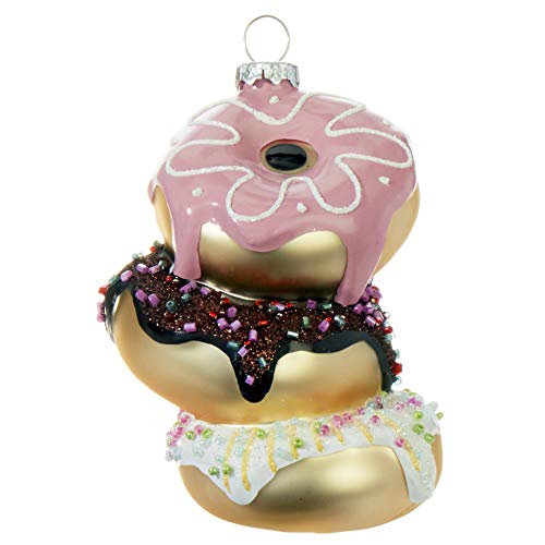Pink Brown Donut Stack 3.5 inch Glass Decorative Holiday Ornament