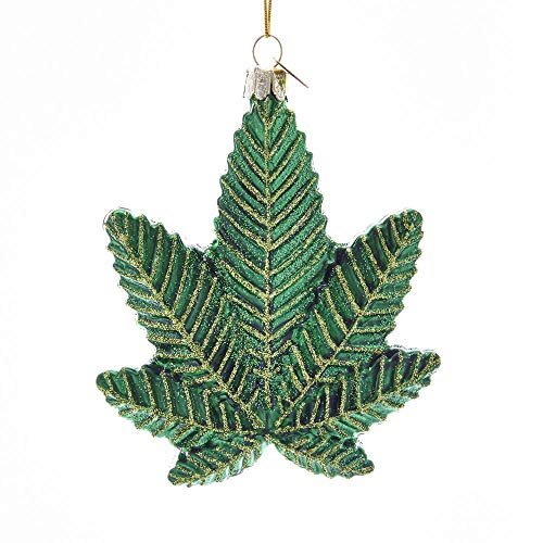 Kurt Adler 4.25-inch Glass Cannabis Leaf Hanging Ornament
