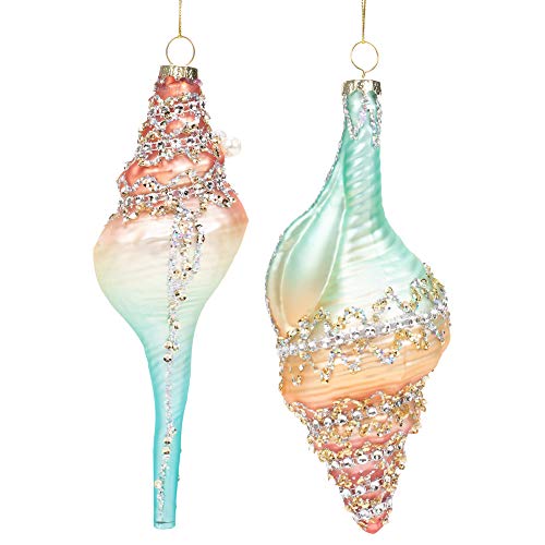 Midwest-CBK Seashell Shaped Blown Glass Ornaments Set of 3 Greens Blues Pinks