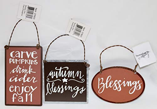 Primitives by Kathy Fall Thanksgiving Bundle Set 3 Small Tin Ornaments – Autumn Blessings – Blessings – Carve Pumpkins Drink Cider Enjoy Fall