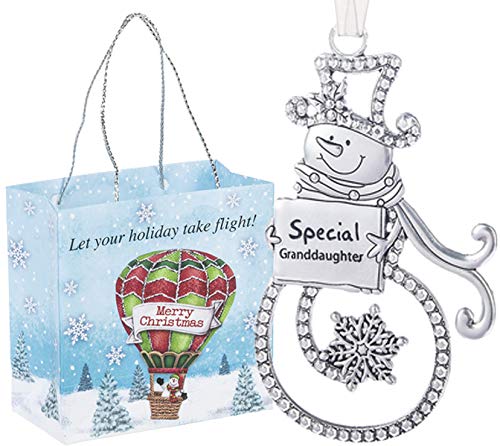 Ganz U.S.A., LLC Swirls of Christmas Snowman Ornaments Special Granddaughter Double Sided for Holiday Christmas Tree Decor Gifts 2019 from The Grandparents Presented in a Holiday Bag with a Snowman