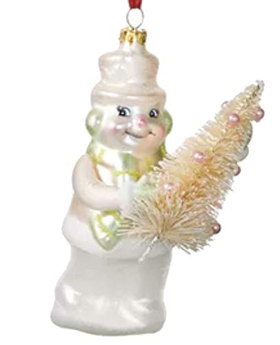 Holiday Lane Shimmer and Light Silver Snowman with Christmas Tree Ornament