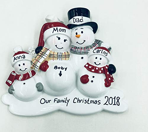A Pregnant Couple Personalized Christmas Ornament – Free Customization by Gifts Center Ornament (Family of 5)