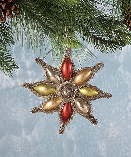 Bethany Lowe 8 Pointed Tinsel Star Glass Christmas Tree Ornament