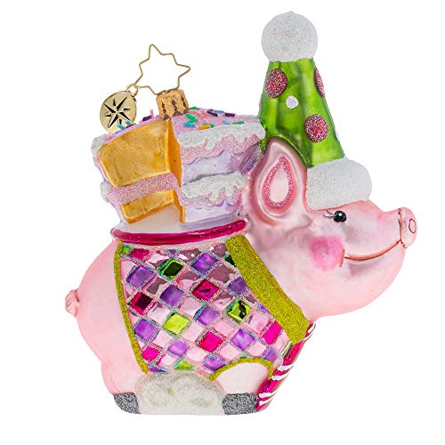 Christopher Radko Hand-Crafted European Glass Christmas Decorative Figural Ornament, Ready to Party Pig!