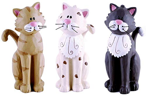 Blossom Bucket Funny Grey Tuxedo Cat, Tabby Cat & White Cat Set of 3 Resin Figurines