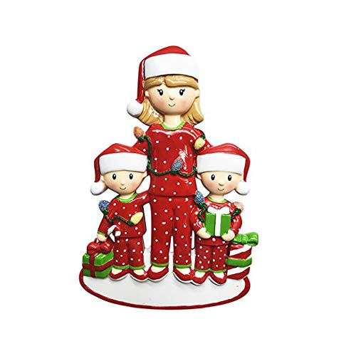 Personalized Single Mom with 2 Children Christmas Tree Ornament 2019 – Cute PJs Mother Hug Kid Cozy Santa Hat Home Holiday Foster Appreciate Engraved Tradition Day Year Gift – Free Customization