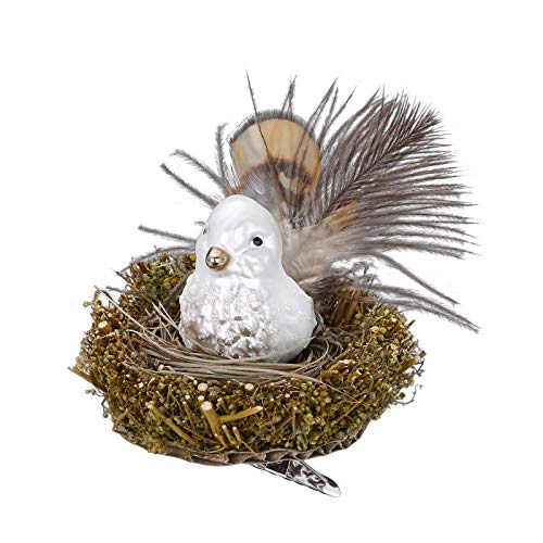 Inge-Glas Clip-On Bird Nest Protected Bird 10089S019 German Glass Christmas ORN