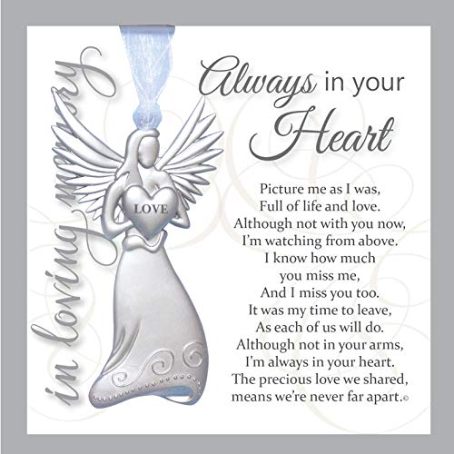 Always in Your Heart Sympathy Sentiment – Memorial/Remembrance/ Bereavement Gift (Metal Angel)