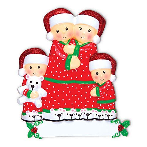 Personalized Christmas Tree Decoration Ornament 2019 – Traditional Home Décor – New Year Santa Gift – Holiday Fun w Hanging Hook – Pajama Family of 4 – Free Customization