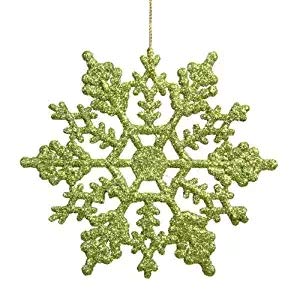 Vickerman Plastic Glitter Snowflake, 4-Inch, Lime, 24 Per Box