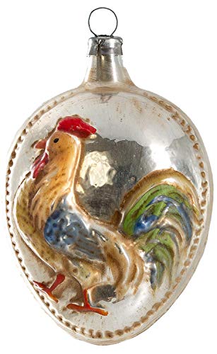 Marolin Egg with Rooster and Knobs MA2011208 Glass Christmas Ornament w/Gift Box