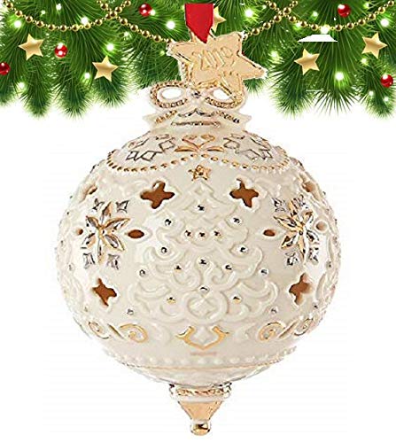 Lenox 2019 Annual Xmas Ivory Pierced Ball Spire Ornament Golden Star Tag Elegant Gift New in box