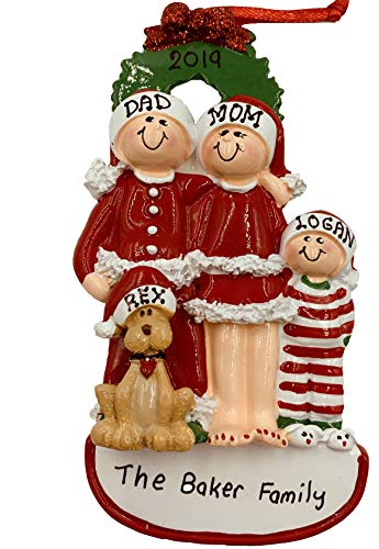 Personalized Family of 3 Christmas Ornament with Dog 2019