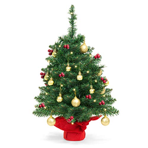 Best Choice Products 22-inch Pre-Lit Battery Operated Tabletop Mini Artificial Christmas Tree Decor with UL-Certified LED Lights, Red Berries, Gold Ornaments, Green