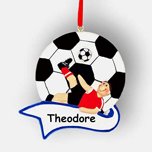 Rudolph and Me Personalized Soccer Player Boy Sports Ball with Banner Christmas Ornament Holiday Tree Decoration with Custom Name