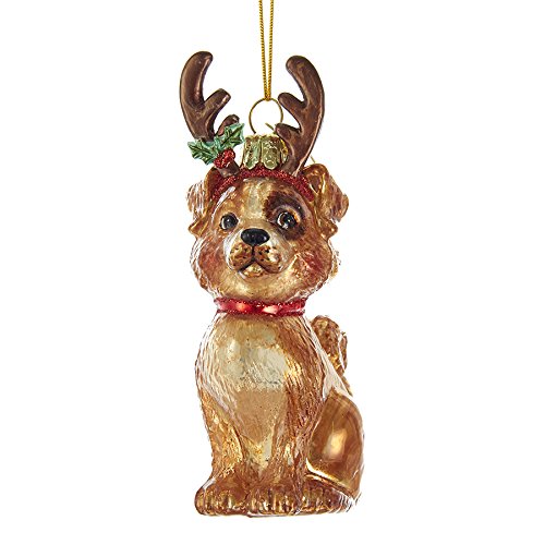 Noble Gems Mixed Breed Dog with Antlers Glass Ornament