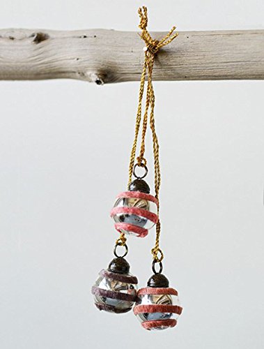 Creative Co-op Mini Velvet Wrapped Glass Ornaments – Set of 3