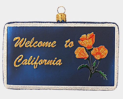 Pinnacle Peak Trading Company Welcome to California State Sign Polish Glass Christmas Tree Ornament Decoration