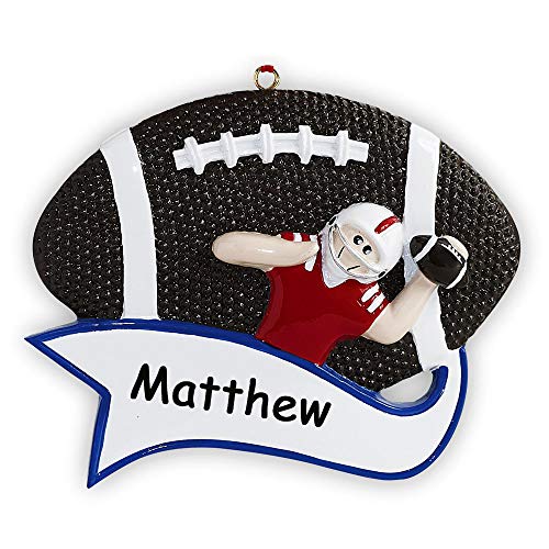 Rudolph and Me Personalized Football Player in Helmet Sports Ball with Banner Christmas Ornament Holiday Tree Decoration with Custom Name