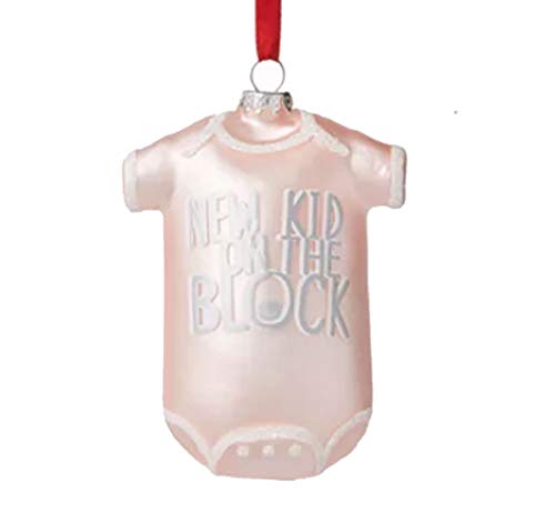 Holiday Lane Baby’s First Glass Christmas 2019 Pink Onesie Ornament