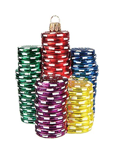 Pinnacle Peak Trading Company Poker Chips Polish Glass Christmas Ornament Las Vegas Gambling Decoration