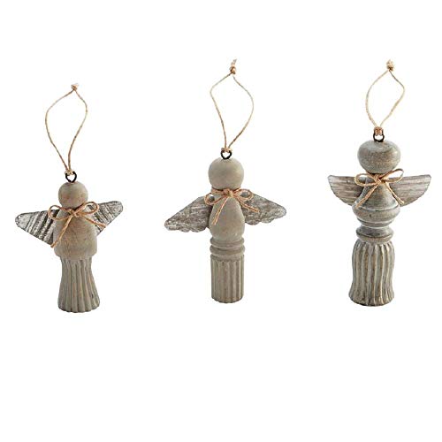 Mud Pie Christmas Wood and Tin Angel Ornament (Scallop Wing)