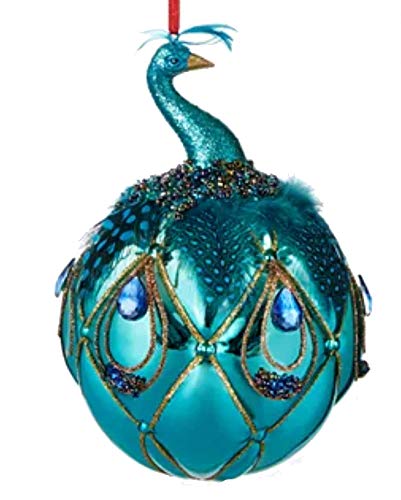 Holiday Lane Joyeux Noel Blue Peacock Ball Ornament