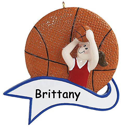 Rudolph and Me Personalized Basketball Player Girl Sports Ball with Banner Christmas Ornament Holiday Tree Decoration with Custom Name