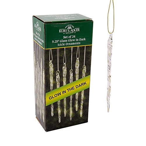 Kurt Adler 5-1/4-Inch Glass Glow-in-The-Dark Icicle Ornament Set of 24 (Pack of 2)